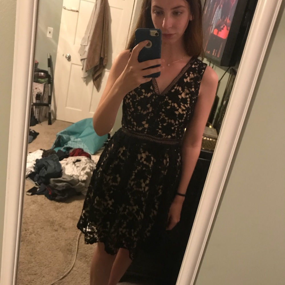 Tan and black lace dress. Size small.